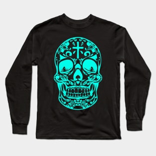 Neon blue designer skeleton head Long Sleeve T-Shirt